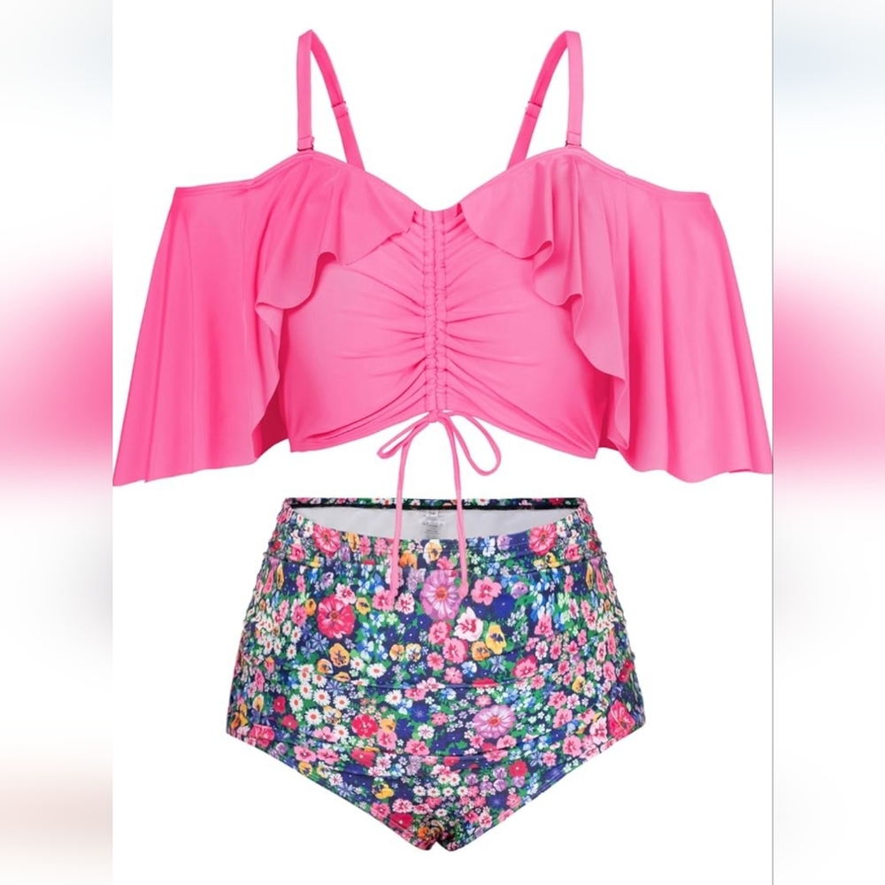HANNA NIKOLE 2 PIECE Ruffle High Waisted Bikini